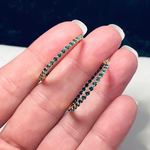 Lab Emerald Inside Out Hoop Earrings - Picture 11 of 11